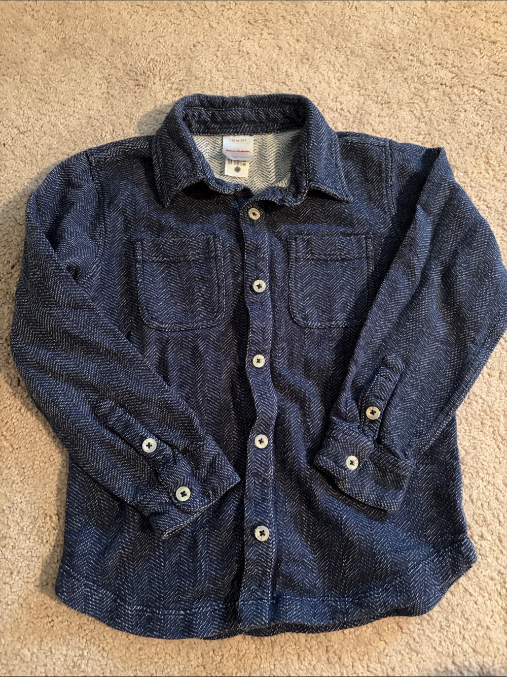 Hanna Andersson Navy Herringbone Button-Down Shirt